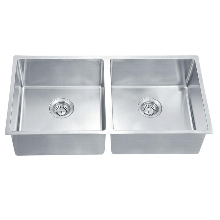 Linsol Quadra 870mm Double Bowl Sink - Brushed Stainless 