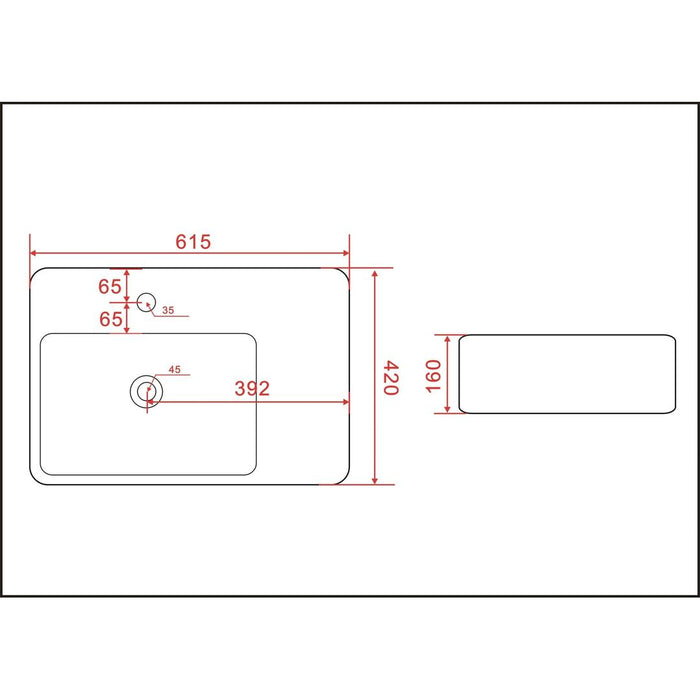 Linsol Rubbic Wall Mounted Basin with Right Hand Shelf - Gloss White 
