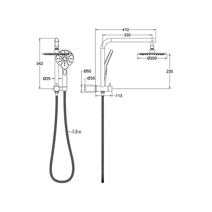 Linsol Souljet Short Shower Combination with 200mm Head - Chrome 