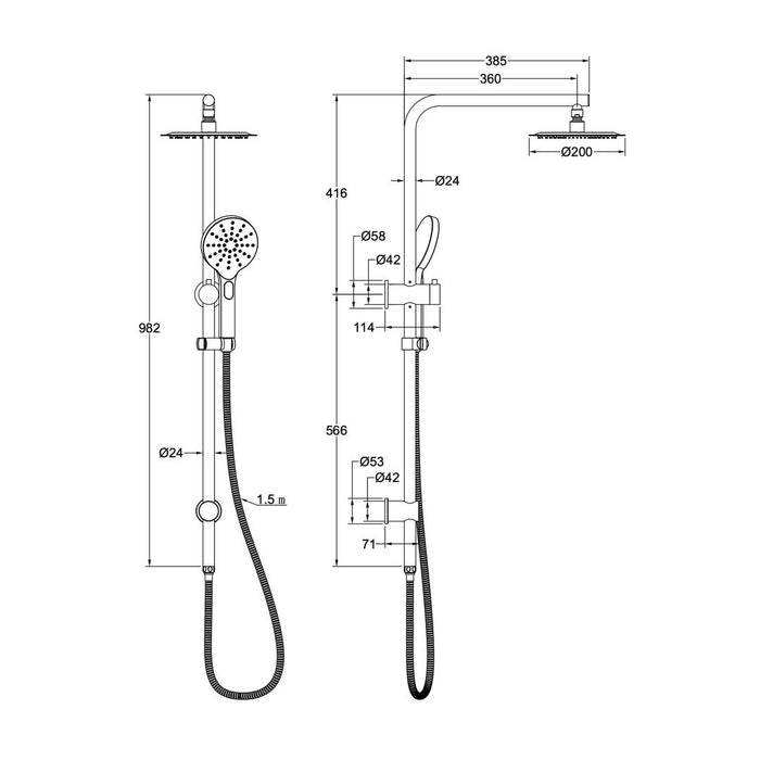 Linsol Souljet Shower Combination with 200mm Head - Gunmetal 
