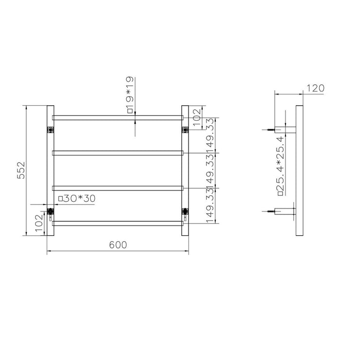 Linsol Spirit 4 Bar Heated Towel Rail - Brushed Brass 