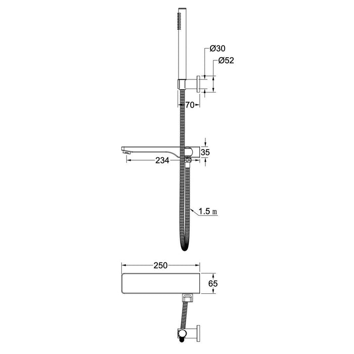 Linsol Tara Bath Spout with Divertor and Hand Shower - Gunmetal 
