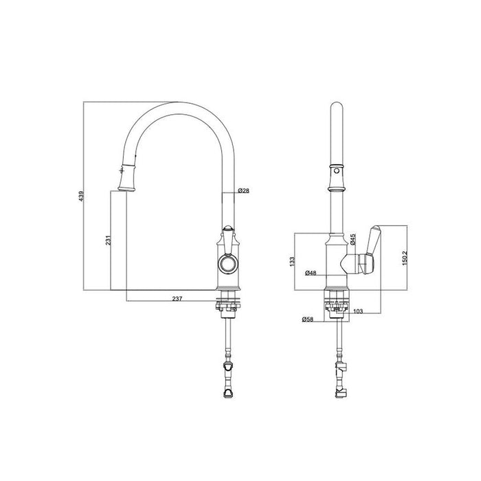 Linsol Tommy S2 Pull Out Sink Mixer - Gunmetal 