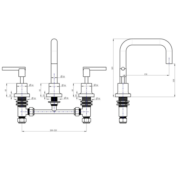 Linsol Tre Lever Handle Basin Set - Chrome 