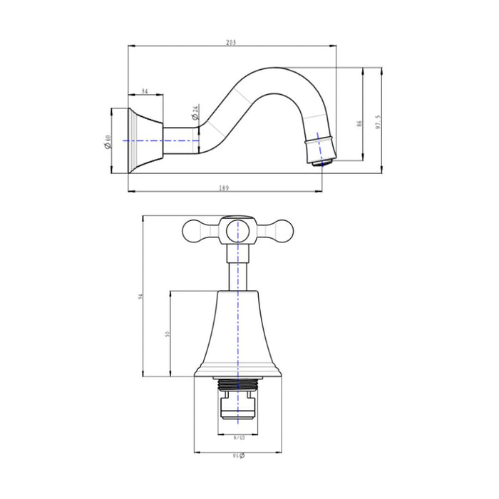 Linsol Vintage Cross Handle Bath Set - Chrome 