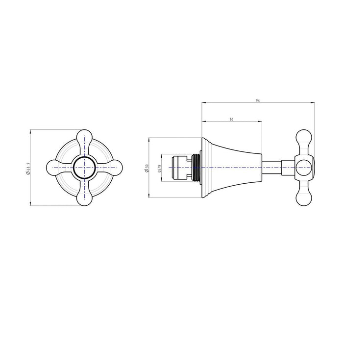 Linsol Vintage Cross Handle Wall Top Assemblies - Chrome 