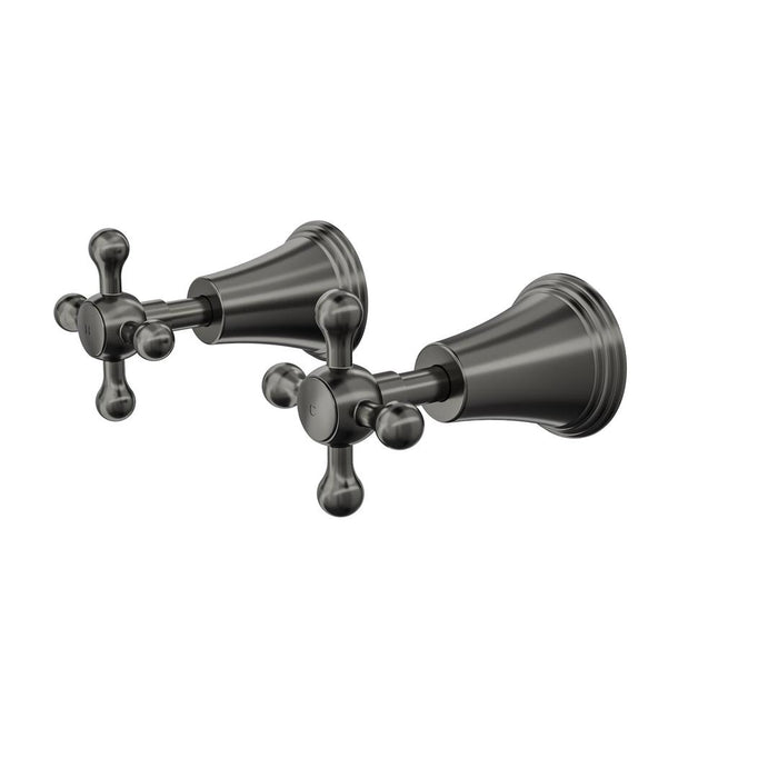 Linsol Vintage Cross Handle Wall Top Assemblies - Gunmetal 
