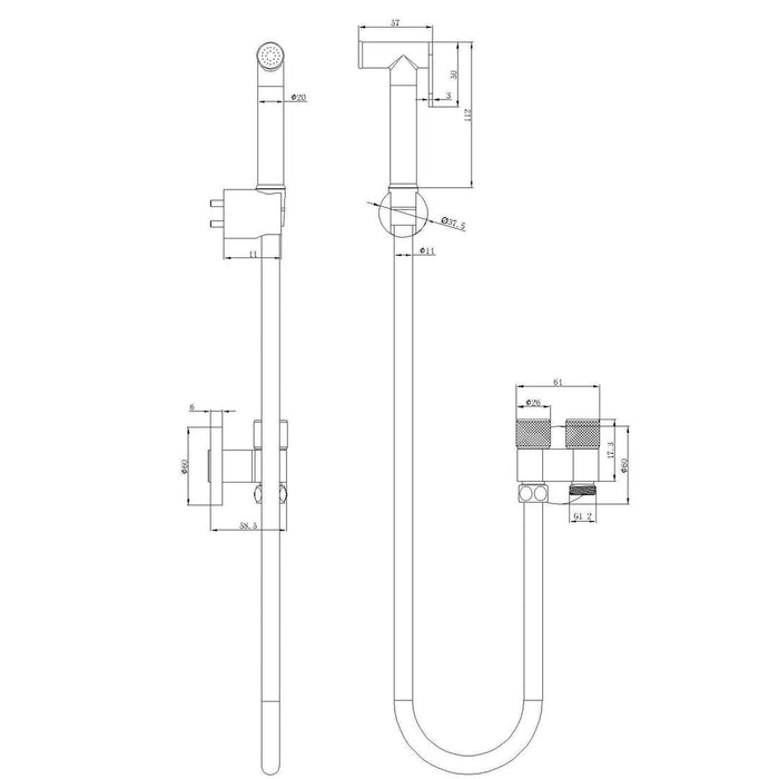 Linsol Zarah Bidet/Douche Spray with Dual Controller - Brushed Nickel 