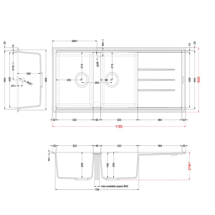 Linsol Zenica Double Bowl + Tray - Matte Black 