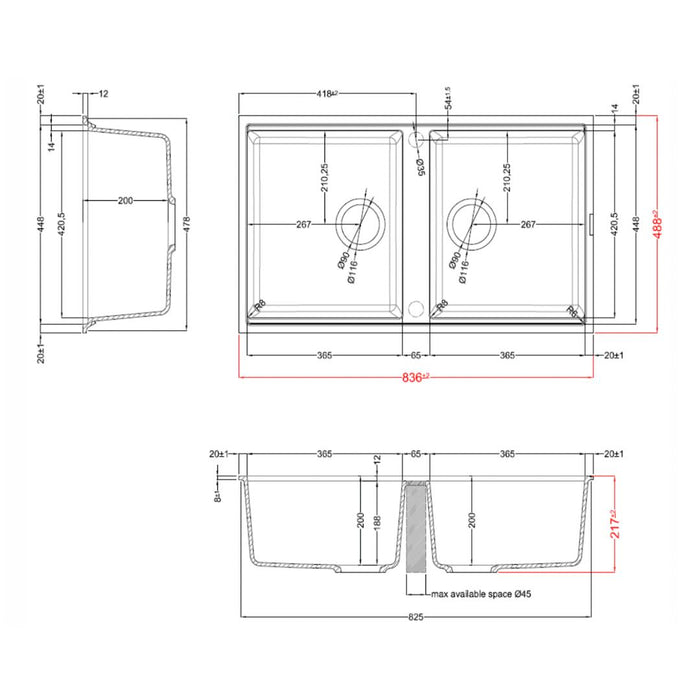 Linsol Zenica Double Bowl Undermount - Matte Black 