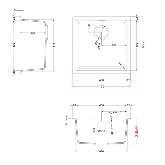 Linsol Zenica Single Bowl 456x456mm - Matte Black 