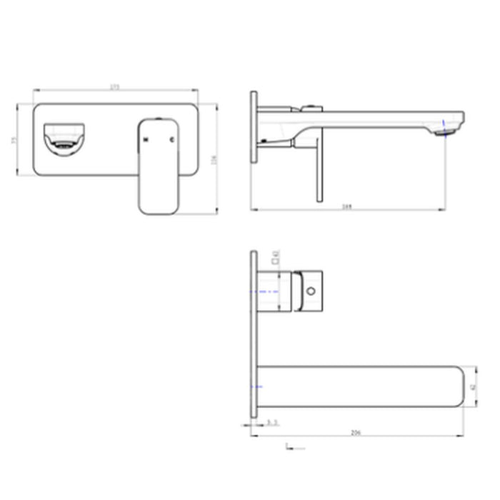 Linsol Zia 1-Plate Wall Basin or Bath Mixer Trim Kit - Matte Black 