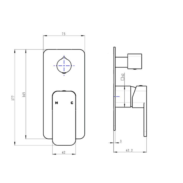 Linsol Zia 1-Plate Wall Mixer with Divertor Trim Kit - Gunmetal 