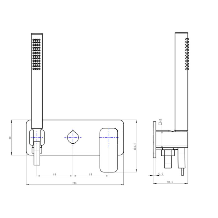 Linsol Zia 1-Plate Wall Mixer with Hand Shower Trim Kit - Brushed Brass 