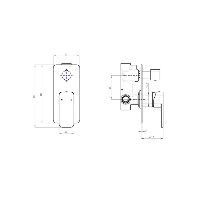 Linsol Zia Wall Mixer with Divertor - Matte Black 