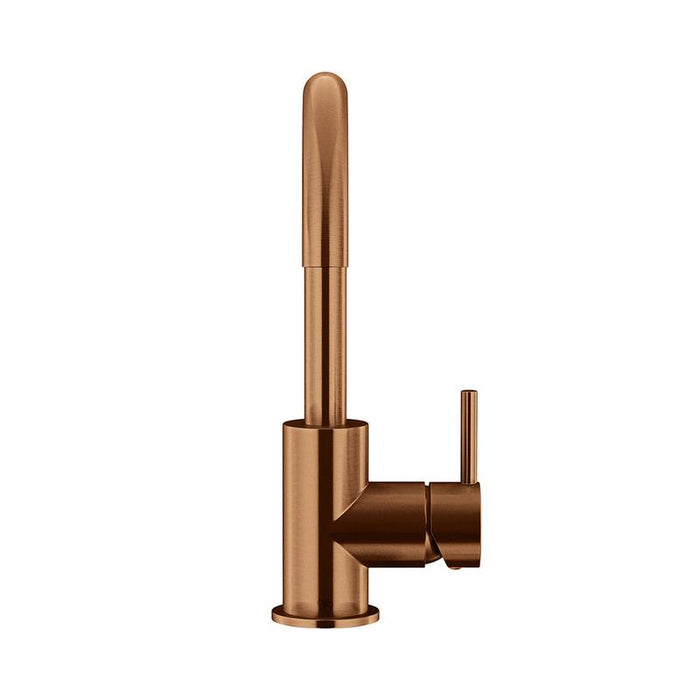 Meir Round Gooseneck Basin Mixer with Cold Start - Lustre Bronze-blue-leaf-bathware