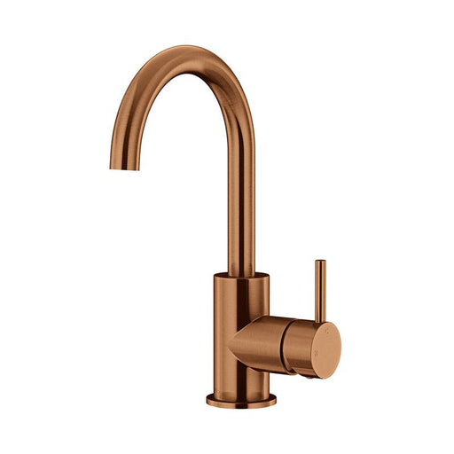Meir Round Gooseneck Basin Mixer with Cold Start - Lustre Bronze-blue-leaf-bathware