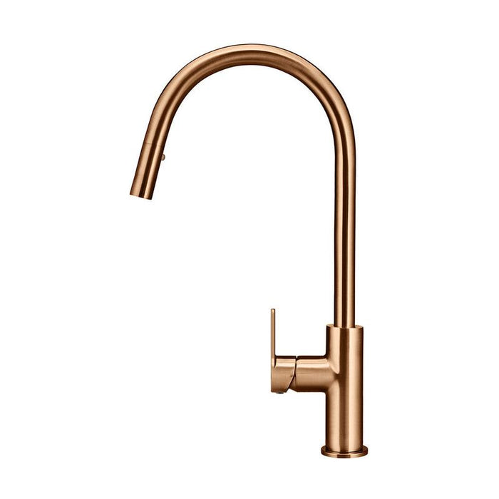 Meir Round Paddle Piccola Pull Out Kitchen Mixer Tap - Lustre Bronze-blue-leaf-bathware