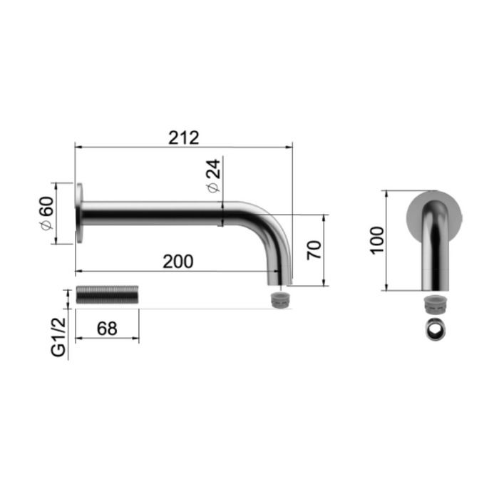 Meir Outdoor Round Curved Spout - 316 stainless steel