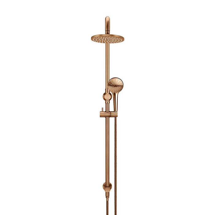 Meir Round Combination Shower Rail 200mm Rose, Three Function Hand Shower - Lustre Bronze-blue-leaf-bathware