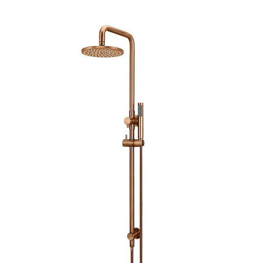 Meir Round Combination Shower Rail, 200mm Rose, Single Function Hand Shower - Lustre Bronze-blue-leaf-bathware