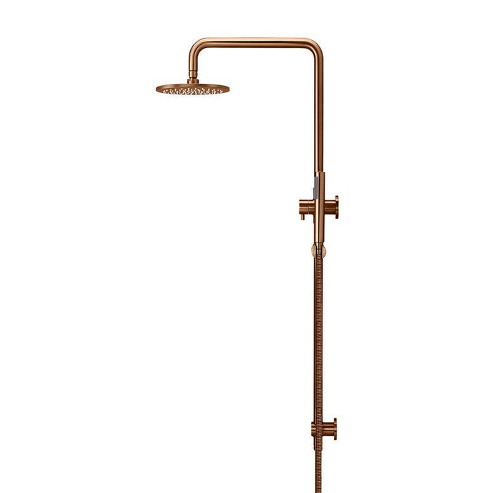 Meir Round Combination Shower Rail, 200mm Rose, Single Function Hand Shower - Lustre Bronze-blue-leaf-bathware