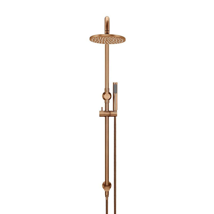 Meir Round Combination Shower Rail, 200mm Rose, Single Function Hand Shower - Lustre Bronze-blue-leaf-bathware