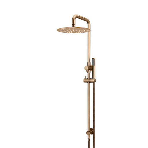 Meir Round Combination Shower Rail, 300mm Rose, Single Function Hand Shower - Lustre Bronze-blue-leaf-bathware