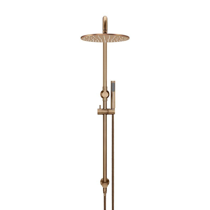 Meir Round Combination Shower Rail, 300mm Rose, Single Function Hand Shower - Lustre Bronze-blue-leaf-bathware