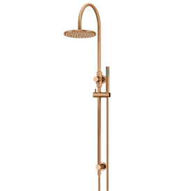 Meir Round Gooseneck Shower Set with 200mm rose, Single-Function Hand Shower - Lustre Bronze-blue-leaf-bathware