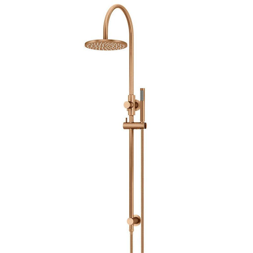 Meir Round Gooseneck Shower Set with 200mm rose, Single-Function Hand Shower - Lustre Bronze-blue-leaf-bathware