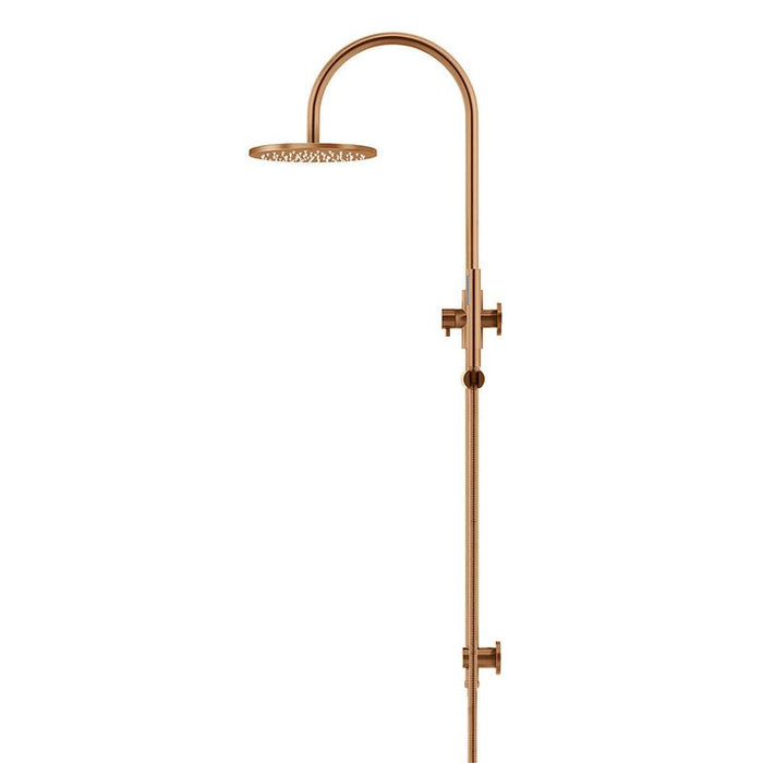 Meir Round Gooseneck Shower Set with 200mm rose, Single-Function Hand Shower - Lustre Bronze-blue-leaf-bathware