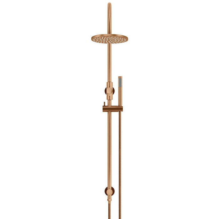 Meir Round Gooseneck Shower Set with 200mm rose, Single-Function Hand Shower - Lustre Bronze-blue-leaf-bathware