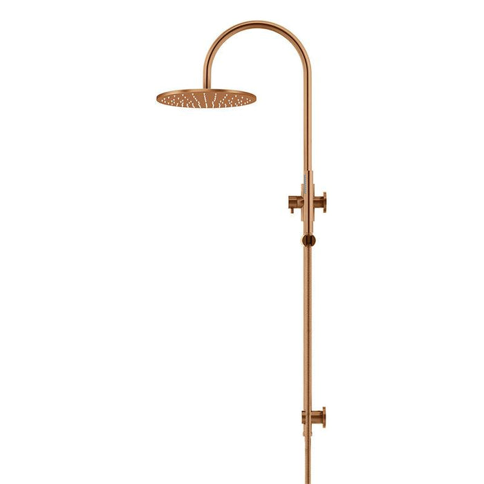 Meir Round Gooseneck Shower Set with 300mm rose, Single-Function Hand Shower - Lustre Bronze-blue-leaf-bathware