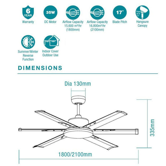 Martec Albatross 84" DC Ceiling Fan With Remote - Brushed Nickel-MAFMBR + MAF210B-blue-leaf-bathware