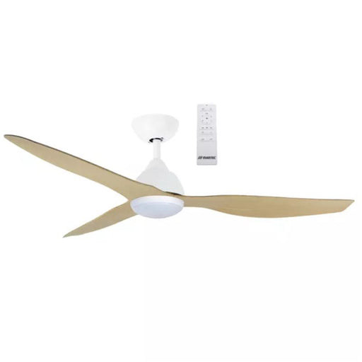 Martec Avoca 52″ DC Smart WIFI Ceiling Fan with LED Light - Matt White / Oak-MADC1333WOR-blue-leaf-bathware