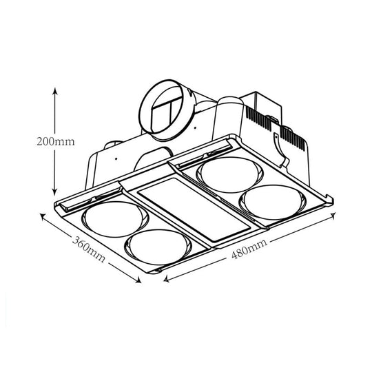 Martec Profile Panel 4 3-in-1 Bathroom Heater with 4 Heat Lamps, Exhau