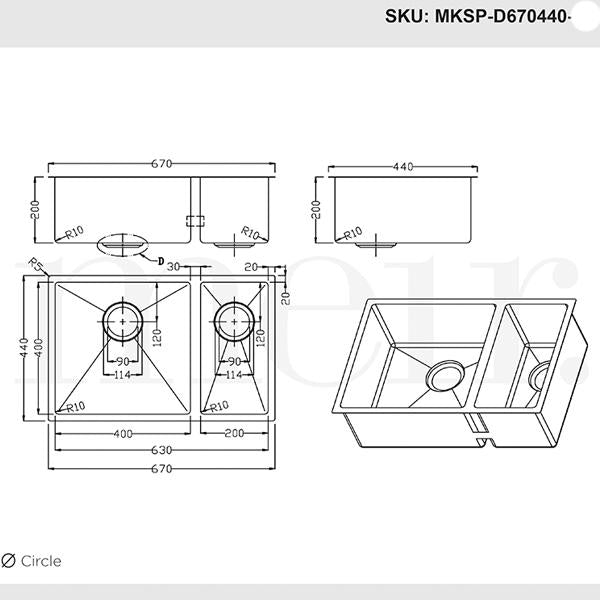 Meir 1 & 1/2 Bowl Kitchen Sink 670mm - Brushed Gun Metal-MKSP-D670440-GM-blue-leaf-bathware