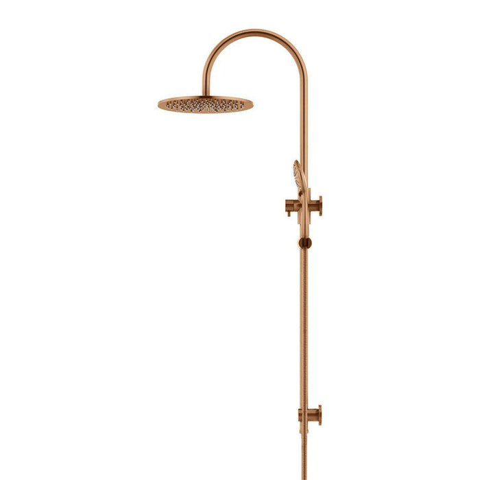 Meir 300mm Round Overhead Shower Rail, Three Function Hand Shower - Lustre Bronze-MZ0906-PVDBZ-blue-leaf-bathware