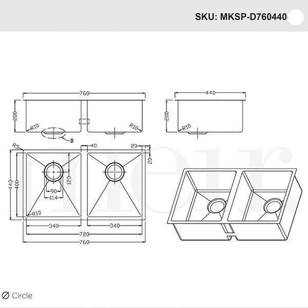 Meir Double Bowl Kitchen Sink 760mm - Brushed Gun Metal-MKSP-D760440-GM-blue-leaf-bathware