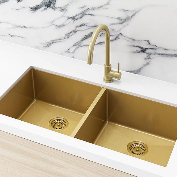 Meir Double Bowl Kitchen Sink 860mm - Brushed Bronze Gold-MKSP-D860440-BB-blue-leaf-bathware