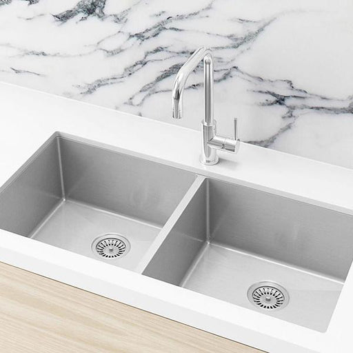 Meir Double Bowl Kitchen Sink 860mm - Brushed Nickel-MKSP-D860440-NK-blue-leaf-bathware