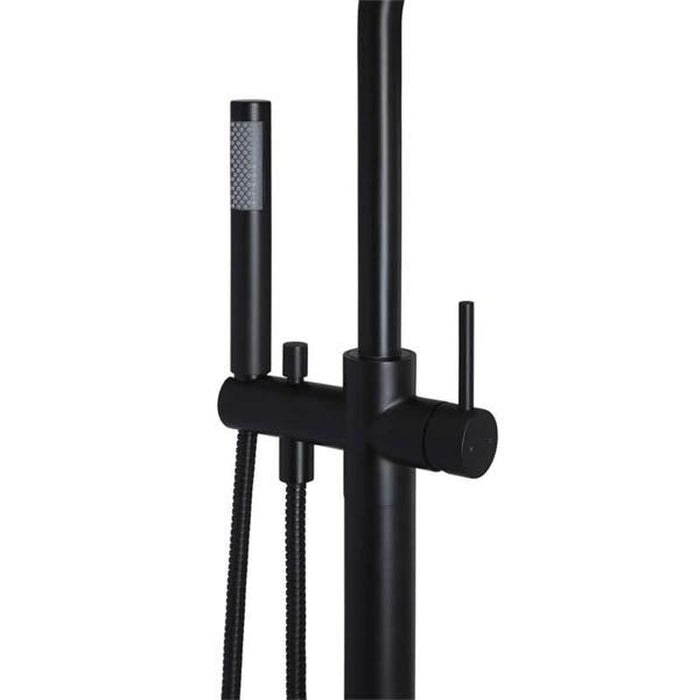 Meir Freestanding Round Bath Mixer with Hand Spray - Black Matte-blue-leaf-bathware