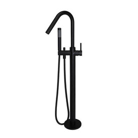 Meir Freestanding Round Bath Mixer with Hand Spray - Black Matte-blue-leaf-bathware