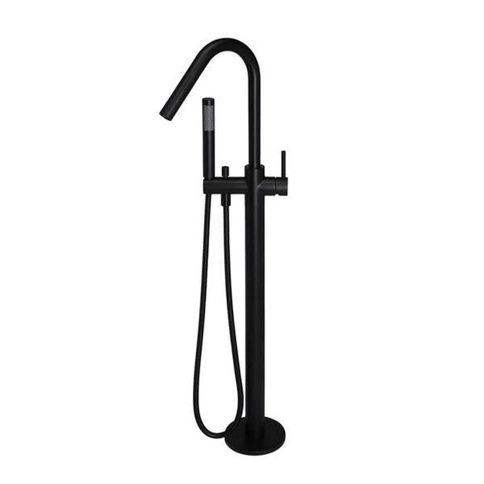 Meir Freestanding Round Bath Mixer with Hand Spray - Black Matte-blue-leaf-bathware