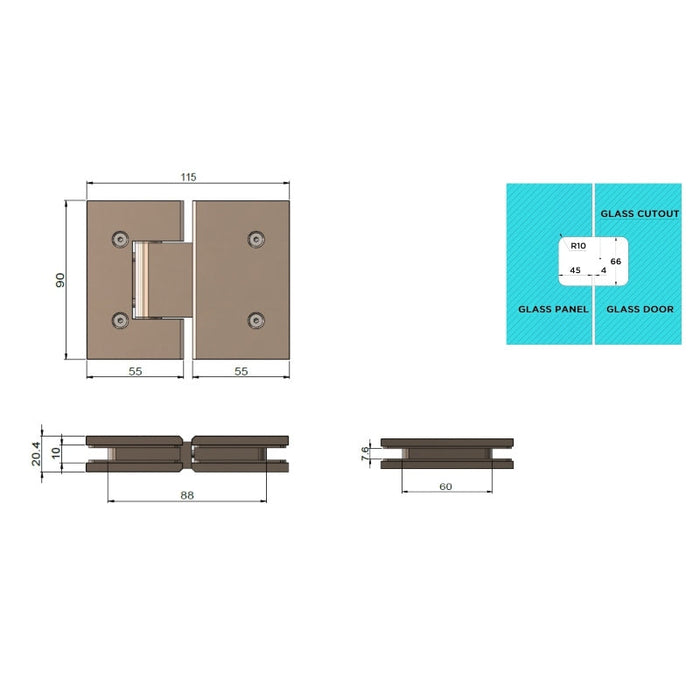 Meir Glass To Glass Shower Door Hinge - Lustre Bronze-blue-leaf-bathware