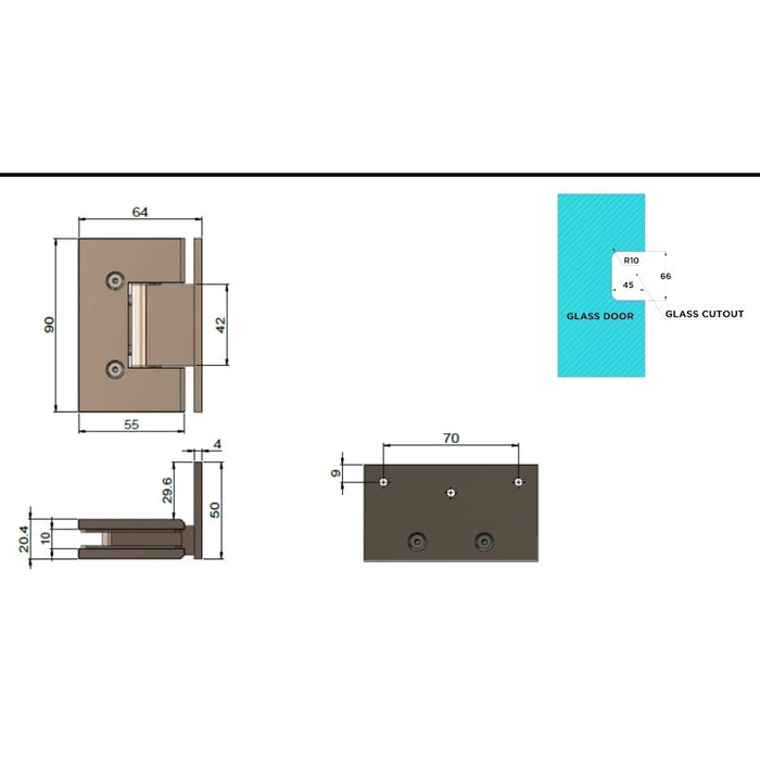 Meir Glass To Wall Shower Door Hinge - Lustre Bronze-blue-leaf-bathware