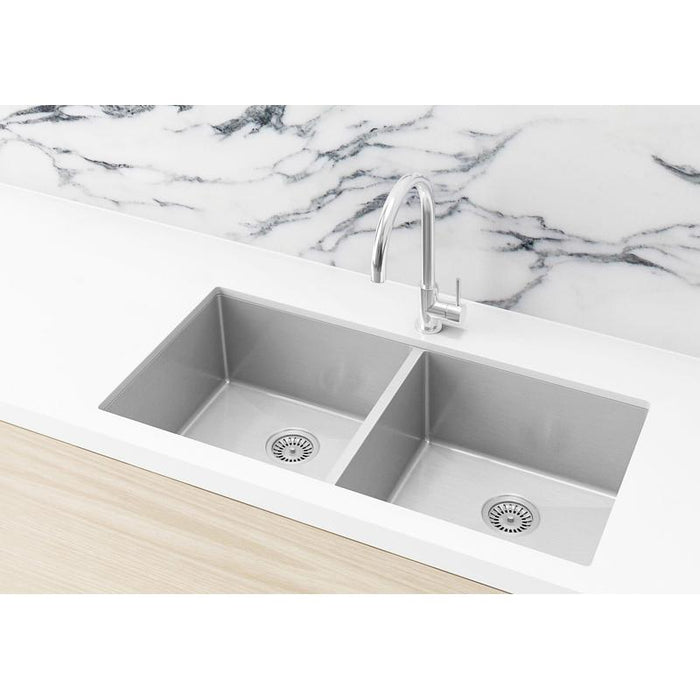 Meir Kitchen Sink - Double Bowl 860 x 440 - PVD Brushed Nickel-blue-leaf-bathware