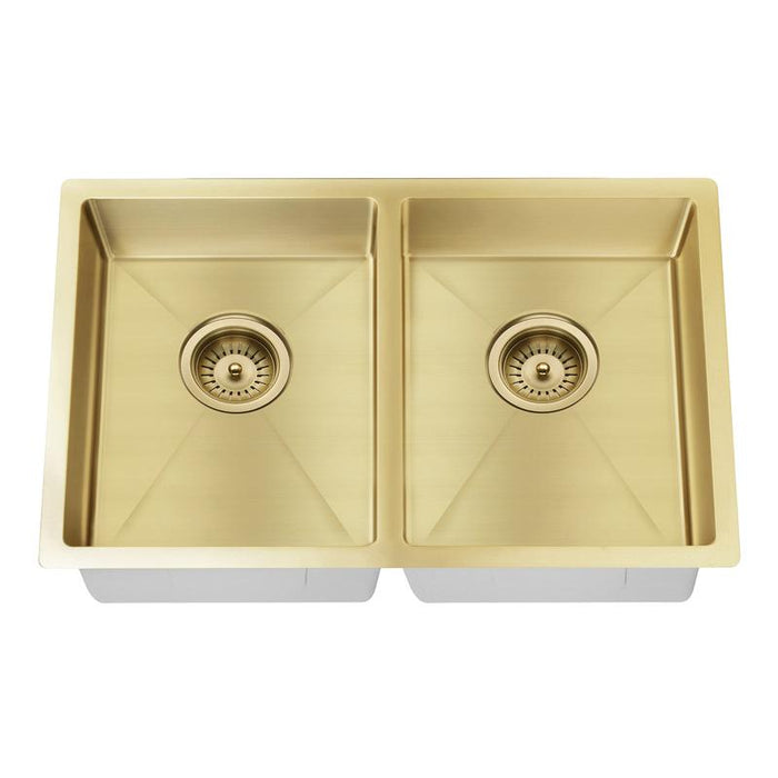 Meir Lavello Kitchen Sink - Double Bowl 760 x 440 - Brushed Bronze Gold-blue-leaf-bathware