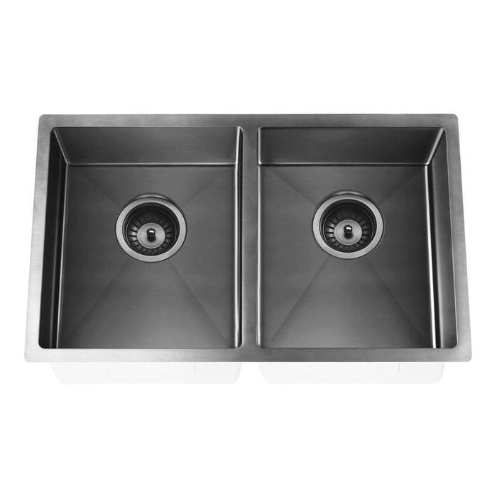 Meir Lavello Kitchen Sink - Double Bowl 760 x 440 - Gunmetal Black-blue-leaf-bathware